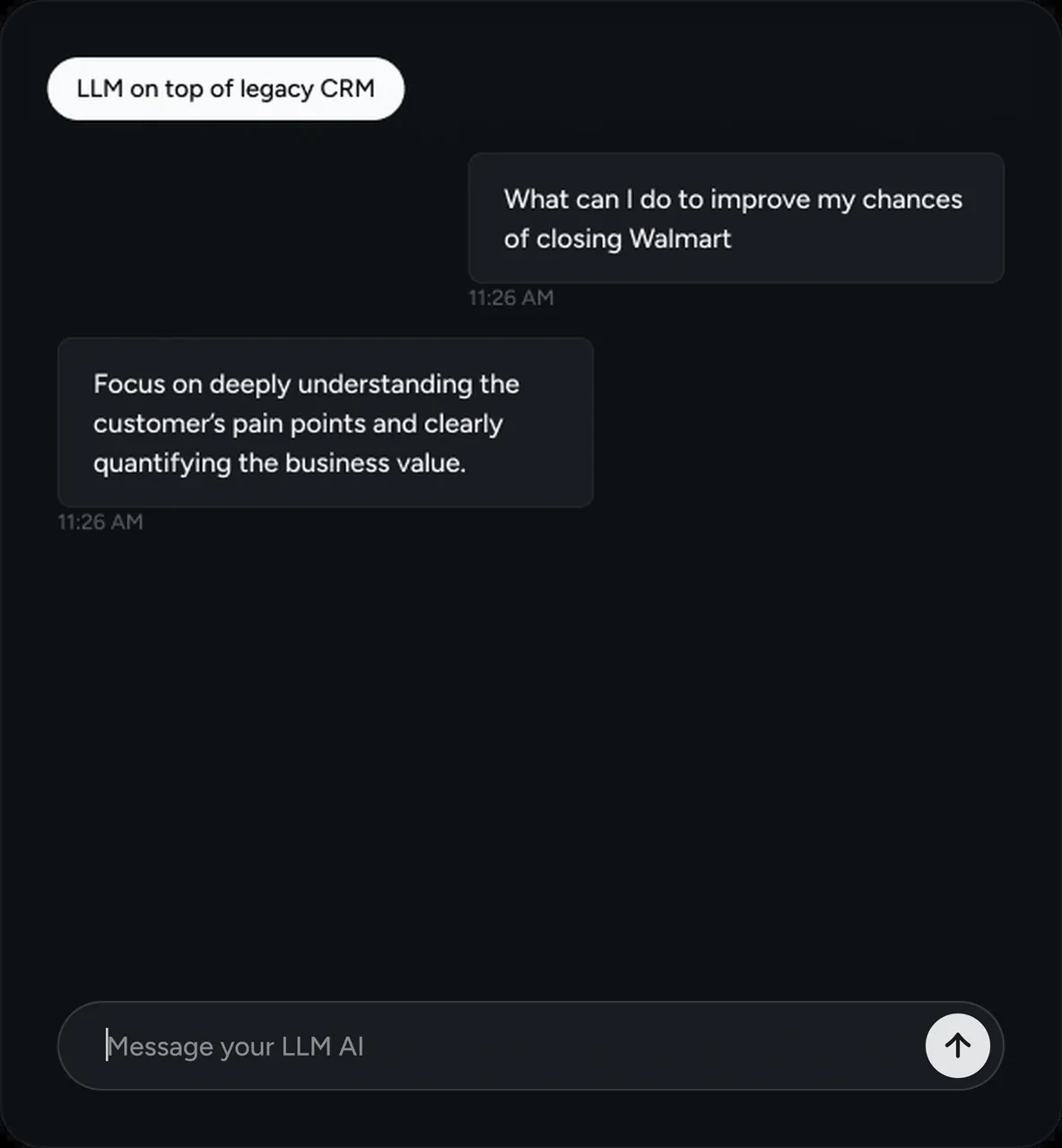 LLM on top of legacy CRM chat example about closing a partner deal